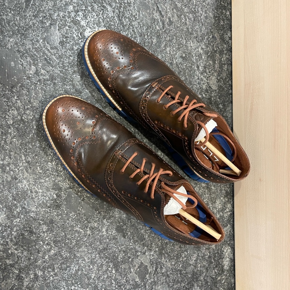 Rare! Cole Haan ZeroGrand Wingtip Oxfords - 12 WIDE - Woodbury / Limoges Blue - Picture 9 of 11